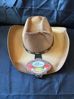 New Ariat Mesh Crown Straw Western Cowboy Hat - Tan with Black Band